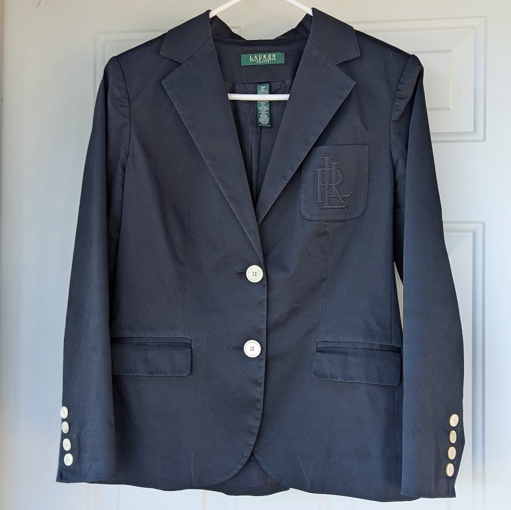 Lauren Ralph Lauren Petits Women's Navy PLR Logo Blazer Preppy Size 10P